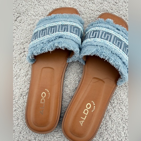 brandnew ALDO Light Blue Braided Frayed Strap Slide Sandals - Picture 4 of 5